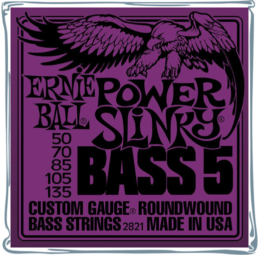 Ernie Ball 2821 Jeu de cordes basse Power Slinky 5 cordes 50-135