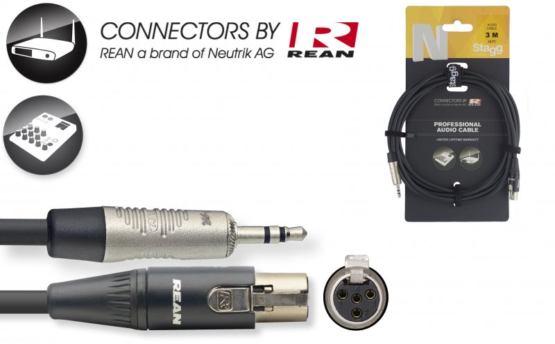 Stagg NAC3MPSMX4FR - Câble Audio Rean Mini-Jack Mal / Mini XLR4 Fem - 3M
