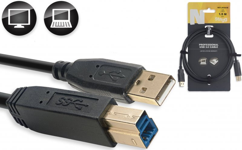 Stagg NCC1,5U3AU3B - Câble Ordinateur USB 3.0 / SuperSpeed USB - 1,5M