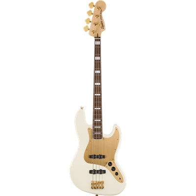 --- DISCONTINUE ---basse Electrique Squier40th anniversary Jazz Bass Gold edition Olympic WHITE