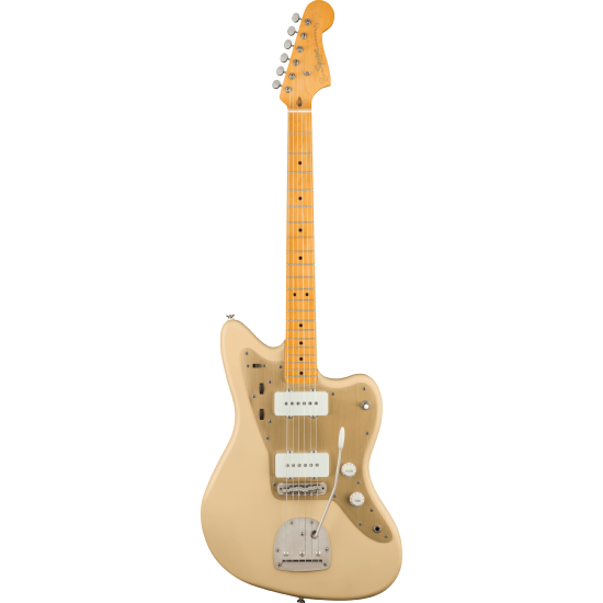 --- DISCONTINUE ---40th Anniversary Jazzmaster, Vintage Edition, Maple Fingerboard, Gold Anodized Pickguard, Satin Desert Sand