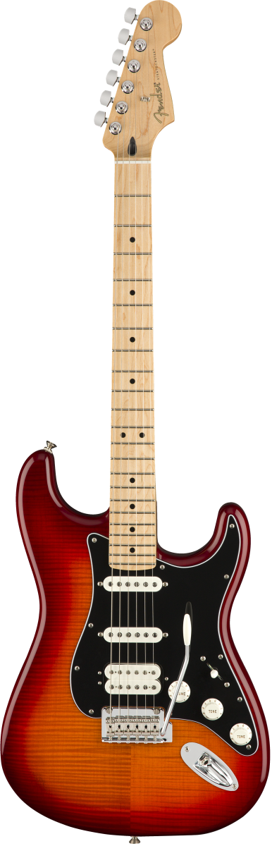 Fender Stratocaster Mexicaine Player Plus Top HSS Antique Cherry Burst touche érable