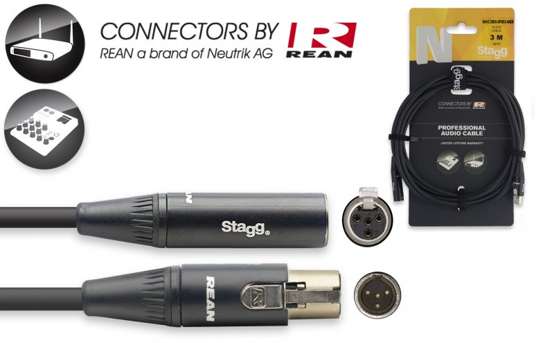 Stagg NAC3MX4FMX4MR - Câble Audio Rean Mini XLR4 Fem / Mini XLR4 Mal - 3M