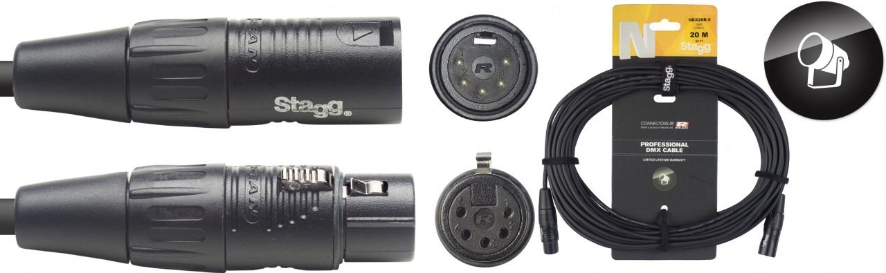 Stagg NDX20R-5 - Câble DMX Rean XLR5 Mal / XLR5 Fem - 20M