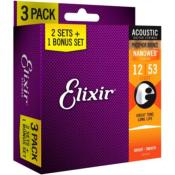 Cordes Guitare Folk Elixir Nanoweb Phosphore Bronze 12-53 Pack de 3