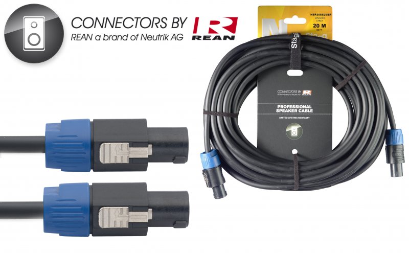 --- DISCONTINUE ---Stagg NSP20SS25BR - Câble Haut-Parleur Rean Speakon / Speakon 4P/2F - 20M