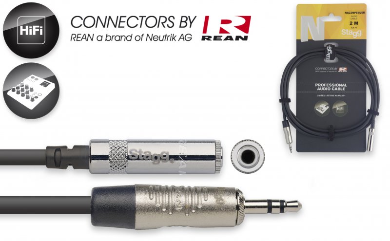 Stagg NAC2MPSMJSR - Câble Audio Rean Mini-Jack Mal / Mini-Jack Fem - 2M