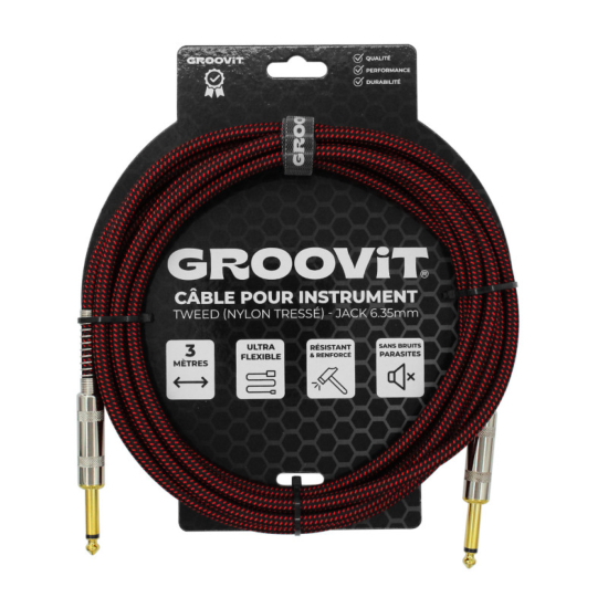 Groovit cable jack 3m tressé rouge