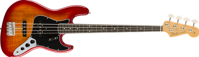Rarities Flame Ash Top Jazz Bass, Ebony Fingerboard, Plasma Red Burst