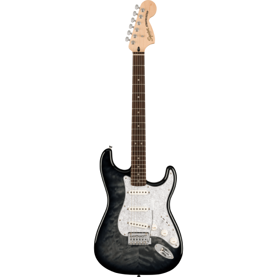 --- DISCONTINUE ---FSR Affinity Series Stratocaster QMT, Laurel Fingerboard, White Pearloid Pickguard, Black Burst