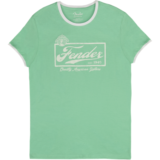 Fender Beer Label Men's Ringer Tee, Sea Foam Green/White, XL