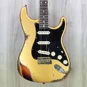 Guitare electrique Fender Custom Shop 60's strat duel Mag II limited gold over sunburst heavy relic