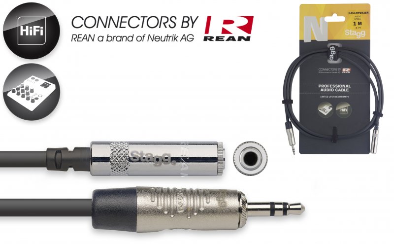 Stagg NAC1MPSMJSR - Câble Audio Rean Mini-Jack Mal / Mini-Jack Fem - 1M
