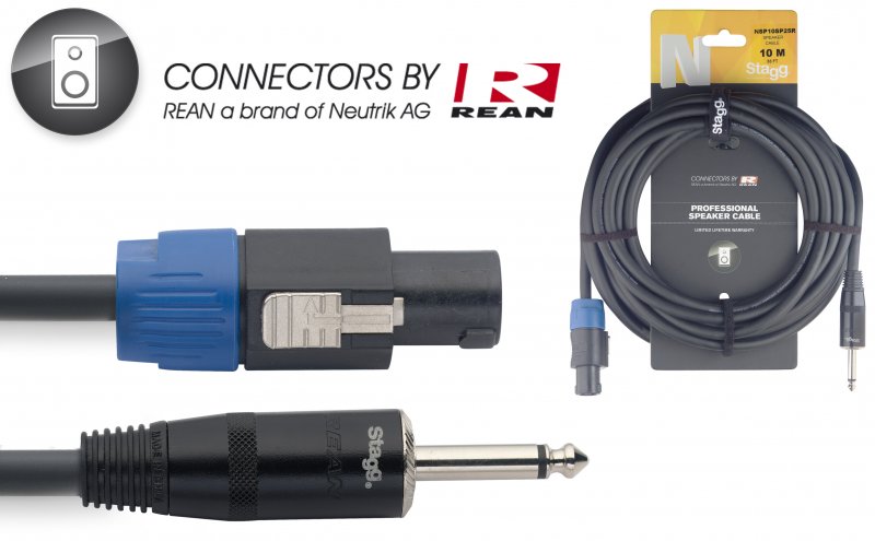 Stagg NSP10SP25R - Câble Haut-Parleur Rean 2,5 Speakon/ Jack -10M