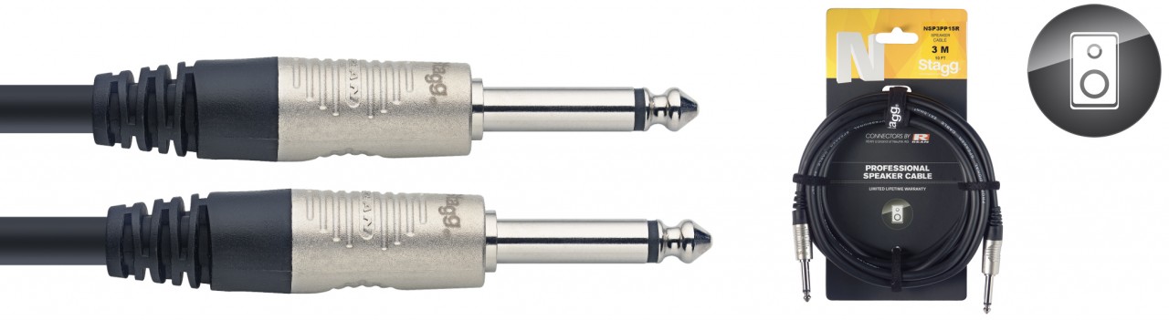 --- DISCONTINUE ---Stagg NSP3PP15R - Câble Haut-Parleur Rean Jack / Jack - 1,5M