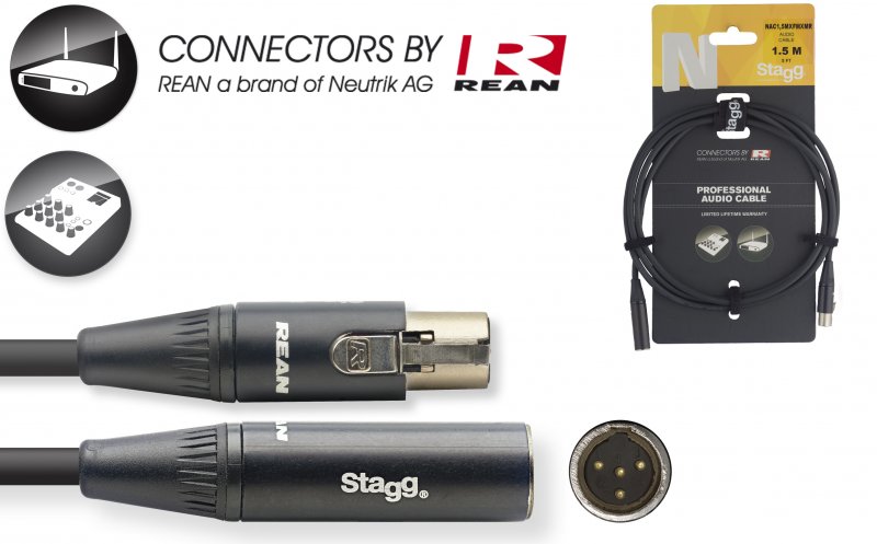 Stagg NAC1.5MX4FMX4MR - Câble Ausio Rean XLR4 Fem / XLR4 Mal - 1,5M
