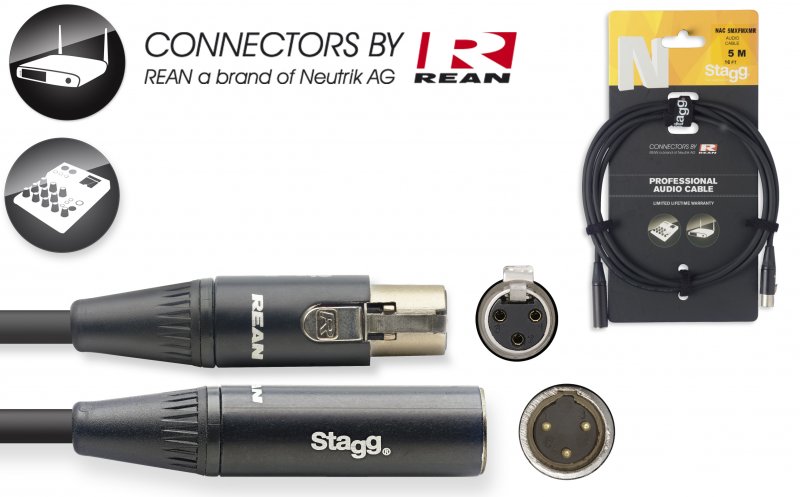 Stagg NAC5MXFMXMR - Câble Audio Rean Mini XLR Fem / Mini XLR Mal - 5M