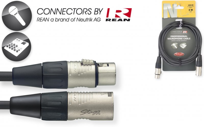 Stagg NMC3R > Câble micro XLR M / XLR F Rean > 3 mètres