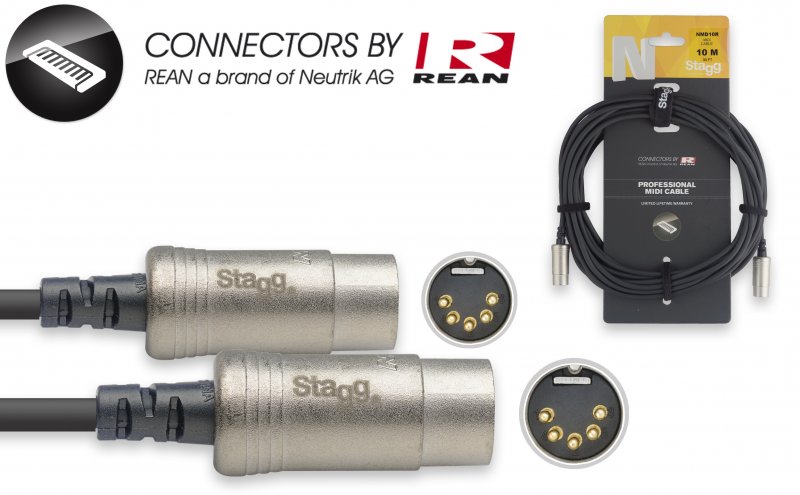 Stagg NMD10R - Câble Midi Din5 Mal / Din5 Mal - 10M
