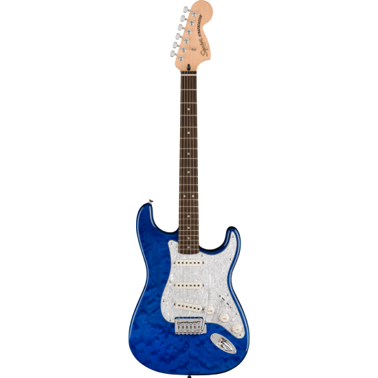 FSR Affinity Series Stratocaster QMT, Laurel Fingerboard, White Pearloid Pickguard, Sapphire Blue Transparent