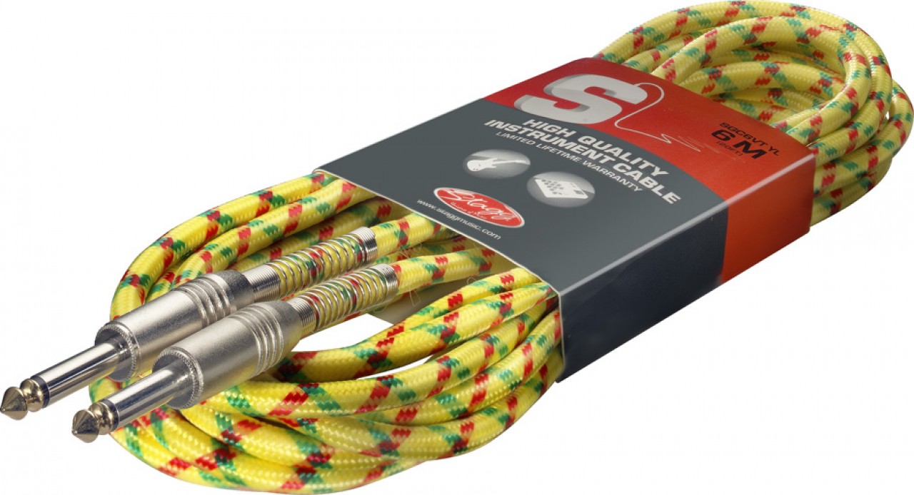 Stagg SGC6VT YL > Câble Jack / Jack Vintage Tweed Jaune > 6 metres