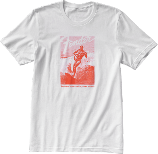 Fender Jaguar Surf T-Shirt, White and Red, XXL