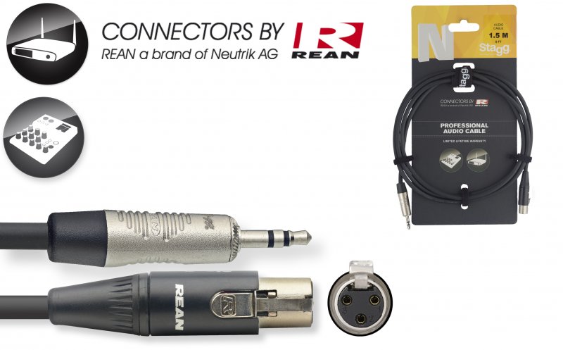 Stagg NAC1.5MPSMX4FR - Câble Audio Rean Mini-Jack / XLR4 - 1,5M