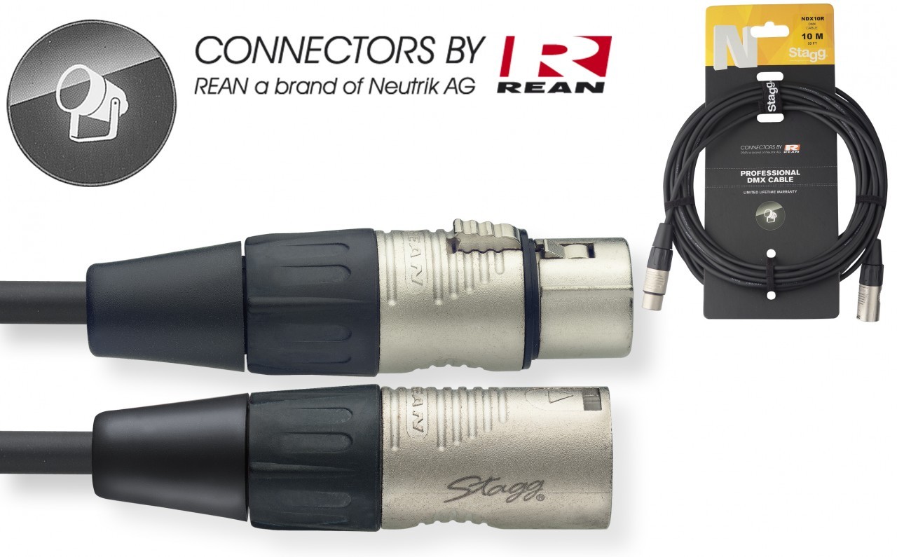 Stagg NDX15R-5 - Câble DMX Rean XLR5 Mal / XLR5 Fem - 15M