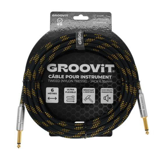 Groovit cable jack 6m tressé noir et or