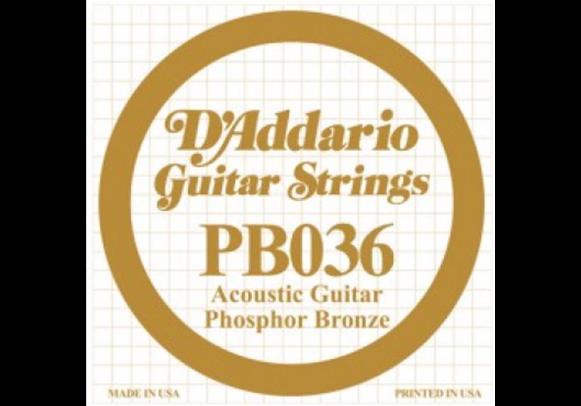 Corde De Guitare Acoustique D'Addario PB036 - Bronze Phosphoreux .036 - Pour Remplacement Ou Set Personnalisé