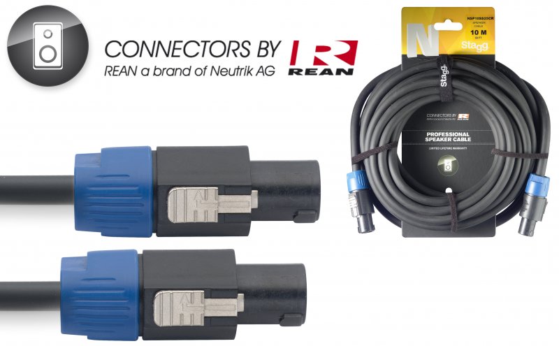 Stagg NSP10SS25CR - Câble Haut-Parleur Rean 2,5 Speakon / Speakon 4P/4F - 10M