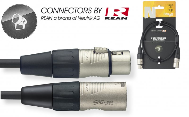 Stagg NDX1R > Câble DMX XLR F / XLR M 110 Ohm > 1 mètres