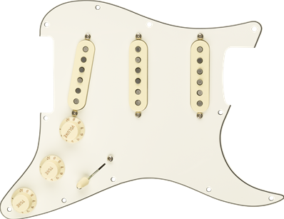 Pre-Wired Strat Pickguard, Custom Shop Fat 50's SSS, Parchment 11 Hole PG