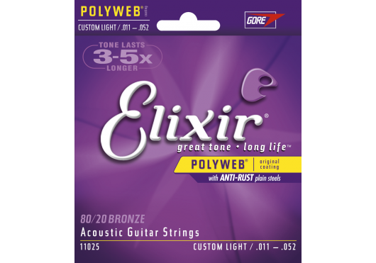 Elixir 11025 - Jeu de Cordes Guitare Acoustique Custom Light 11-52