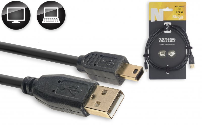 Stagg NCC1,5UAUNB - Câble Ordinateur Mini-USB B / USB A - 1,5M
