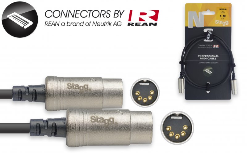 Stagg NMD1R - Câble Midi Din5 Mal / Din5 Mal - 1M