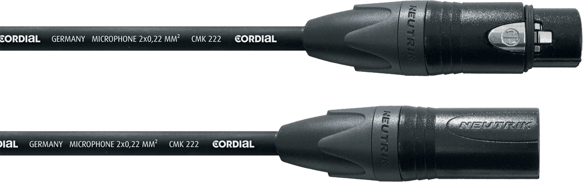 Cordial CPM5FM - câble micro neutrik xlr m. noir/xlr f. noir 5 m