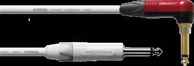 --- DISCONTINUE ---Cordial CXI6RP-SNOW-SILENT - câble inst neutrik j. coudé silent/j. drt 6m blanc