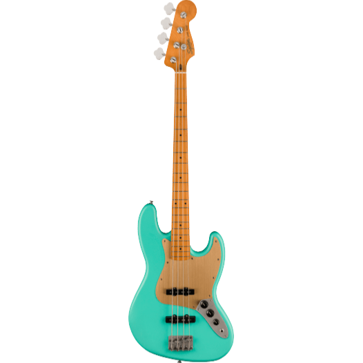 --- DISCONTINUE ---40th Anniversary Jazz Bass, Vintage Edition, Maple Fingerboard, Gold Anodized Pickguard, Satin Sea Foam Green