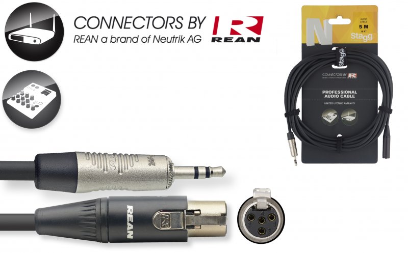 --- DISCONTINUE ---Stagg NAC5MPSMX4FR - Câble Audio Rean Mini-Jack Mal / Mini XLR4 Fem - 5M