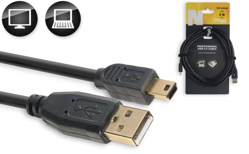 Stagg NCC3UAUNB - Câble Ordinateur Mini-USB B / USB A - 3M