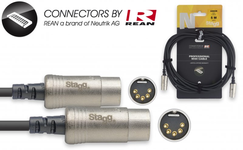 Stagg NMD5R - Câble Midi Din5 Mal / Din5 Mal - 5M