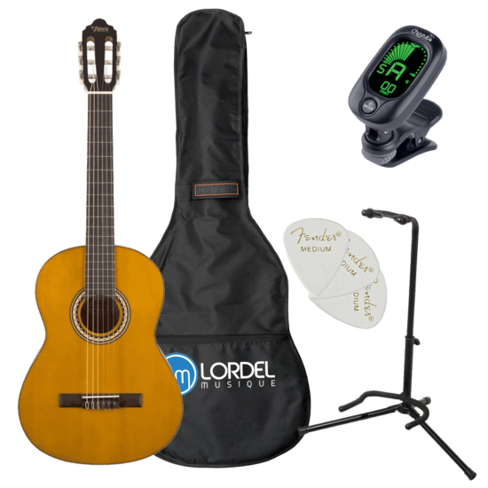 --- DISCONTINUE ---Valencia VC204 - Pack guitare classique 4/4 + housse + accordeur + stand + médiators