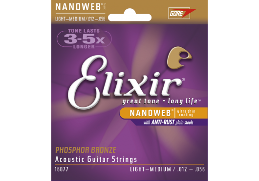 Elixir 16077 - Jeu de Cordes Guitare Acoustique Medium Light 12-56