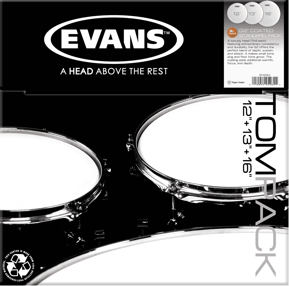Evans TPG2CTDS - tom pack g2 coated standard