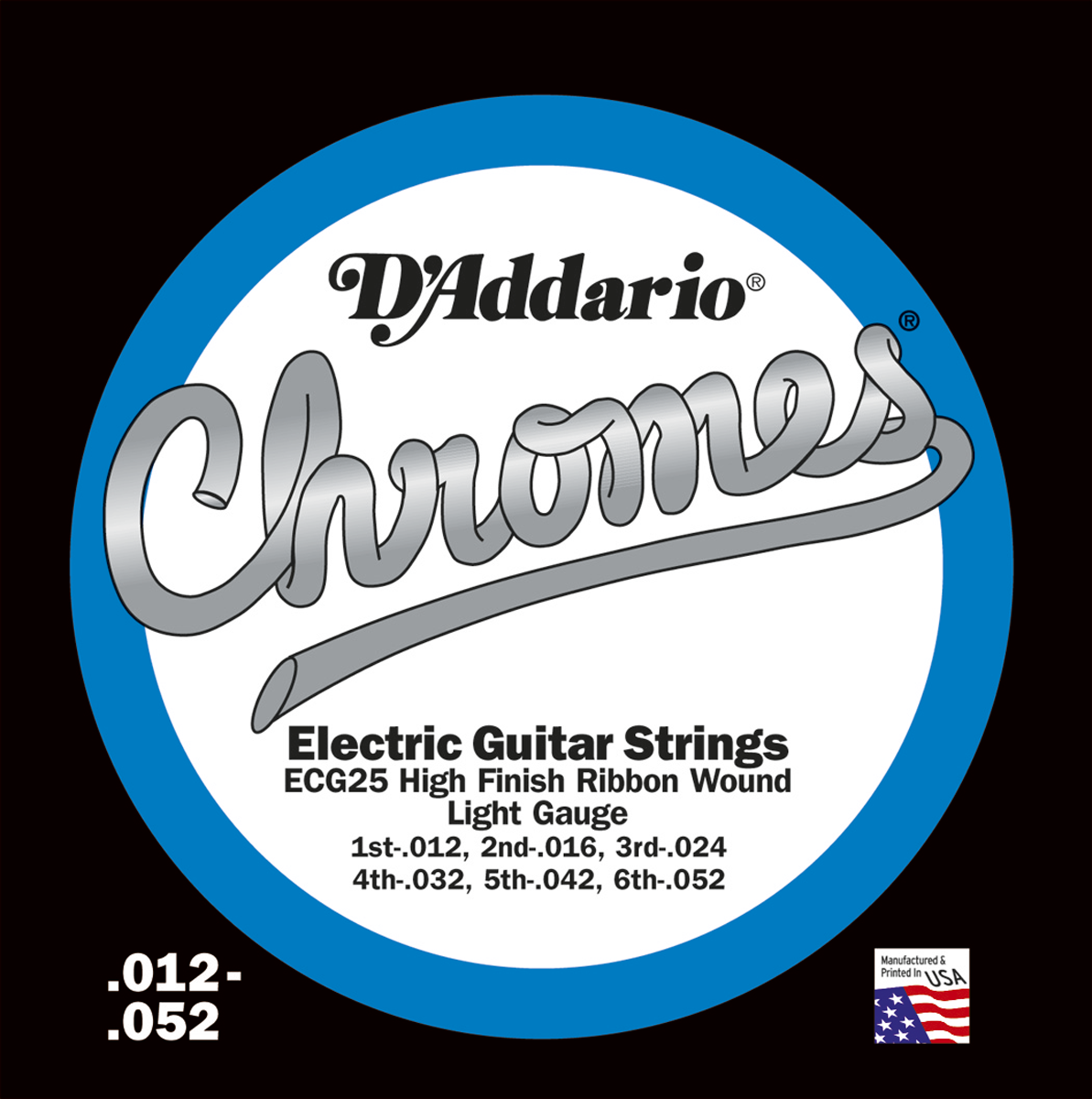 D'Addario Cordes guitare électrique filée plat 12-52 CHROMES