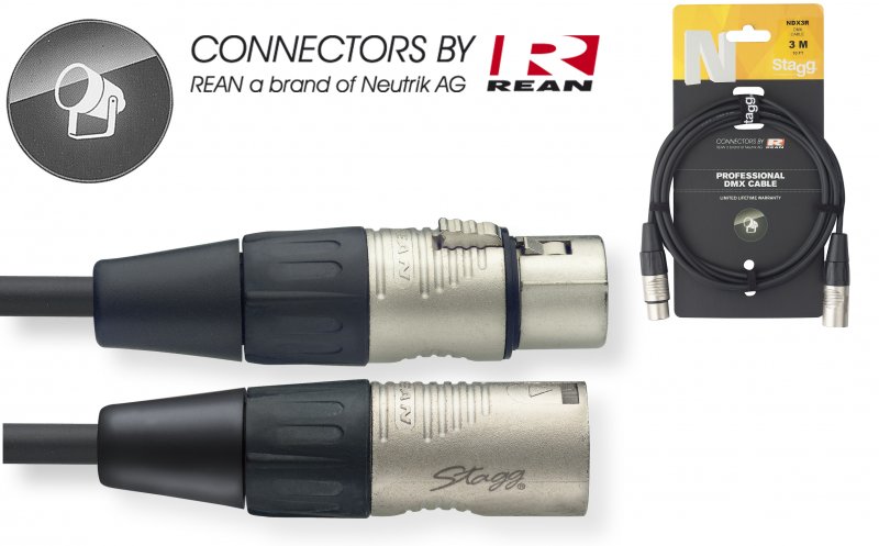 Stagg NDX3R > Câble DMX XLR F / XLR M 110 Ohm > 3 mètres