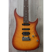 ---discontinué ---Guitare électrique Vigier Ultra Blues mahogany HSS Tremolo Amber mat burst