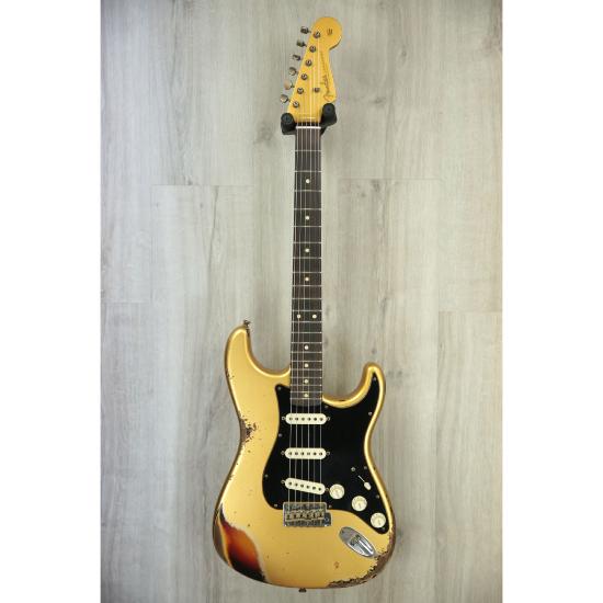 Guitare electrique Fender Custom Shop 60's strat duel Mag II limited gold over sunburst heavy relic